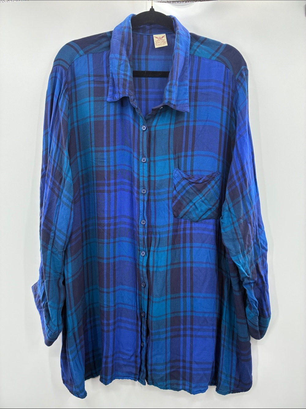 Faded Glory Blue Plaid Button-Down Shirt size: 3X